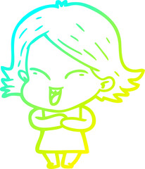 cold gradient line drawing happy cartoon girl