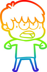 rainbow gradient line drawing worried cartoon boy