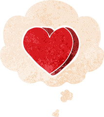 cartoon love heart and thought bubble in retro textured style