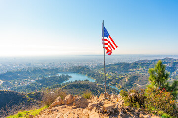 American Flag at the Griffith Park Overlooking the City