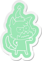 cartoon  sticker of a annoyed fox wearing santa hat