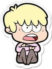 sticker of a worried cartoon boy