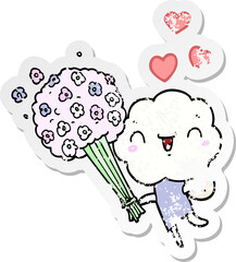 distressed sticker of a cute cartoon cloud head creature