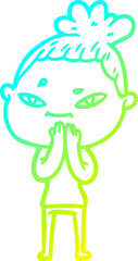 cold gradient line drawing cartoon woman