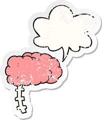 cartoon brain and speech bubble distressed sticker