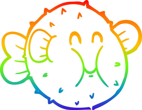 recommend clip art: rainbow gradient line drawing cartoon puffer fish