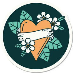 tattoo style sticker of a heart and banner