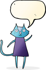 cute cartoon black cat waving with speech bubble