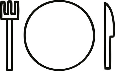 line drawing cartoon plate and cutlery