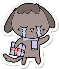sticker of a cartoon crying dog