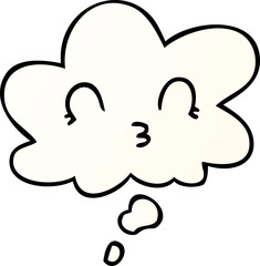 happy cartoon face and thought bubble in smooth gradient style