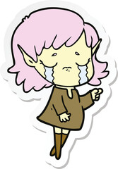 Fototapeta premium sticker of a cartoon crying elf girl