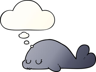 cute cartoon seal and thought bubble in smooth gradient style