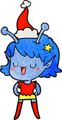 happy alien girl textured cartoon of a wearing santa hat