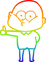 rainbow gradient line drawing cartoon bald man staring