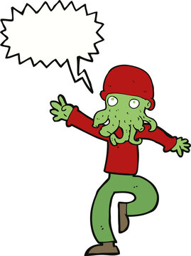 cartoon alien monster man with speech bubble