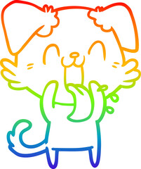 rainbow gradient line drawing cartoon panting dog