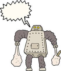 speech bubble cartoon robot carrying shopping