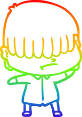 rainbow gradient line drawing cartoon boy with untidy hair