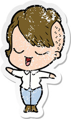 distressed sticker of a happy cartoon girl