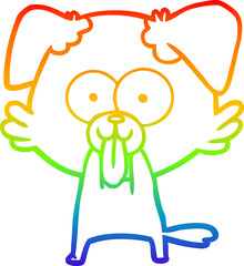 rainbow gradient line drawing cartoon dog with tongue sticking out
