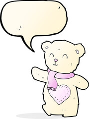 cartoon white teddy bear with love heart with speech bubble