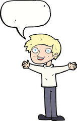 cartoon enthusiastic man with speech bubble