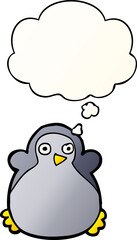 cartoon penguin and thought bubble in smooth gradient style