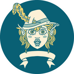 elf bard character face with banner illustration