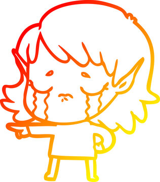 recommend clip art: warm gradient line drawing cartoon crying elf girl