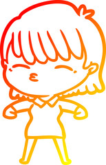 warm gradient line drawing cartoon woman