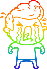 rainbow gradient line drawing cartoon crying man