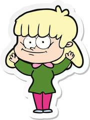 sticker of a cartoon smiling woman