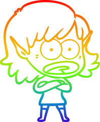 rainbow gradient line drawing cartoon shocked elf girl