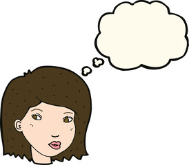 cartoon female face with thought bubble