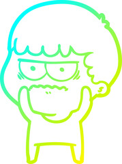cold gradient line drawing cartoon annoyed man