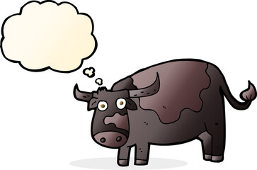 cartoon cow with thought bubble
