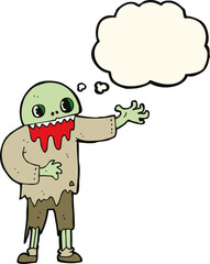 cartoon spooky zombie with thought bubble