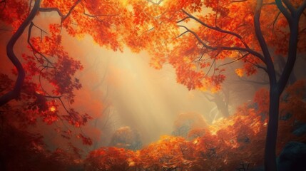 Naklejka na ściany i meble Golden Autumn Leaves Falling Softly from Maple Branches