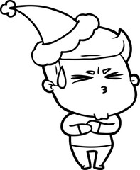 line drawing of a frustrated man wearing santa hat