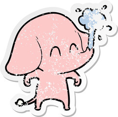 distressed sticker of a cute cartoon elephant spouting water