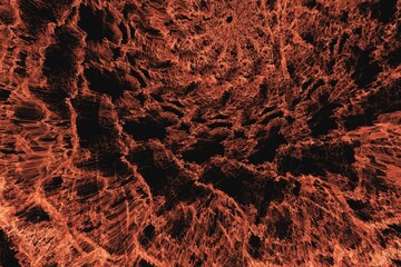 Orange pattern of crooked waves on a black background. Abstract fractal 3D rendering