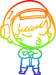 rainbow gradient line drawing cartoon pretty astronaut girl