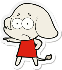 Fototapeta premium sticker of a cartoon unsure elephant girl pointing