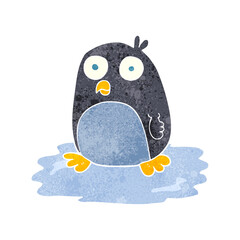 retro cartoon penguin on ice