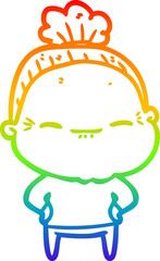 rainbow gradient line drawing cartoon peaceful old woman