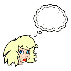 thought bubble cartoon female face