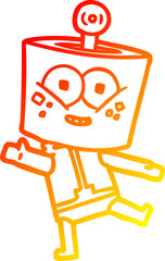 warm gradient line drawing happy cartoon robot dancing
