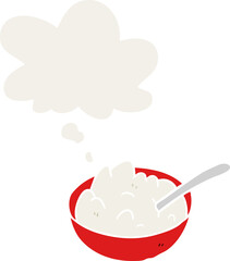 cartoon bowl of porridge and thought bubble in retro style