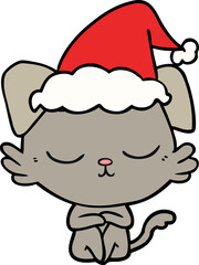 cute line drawing of a dog wearing santa hat